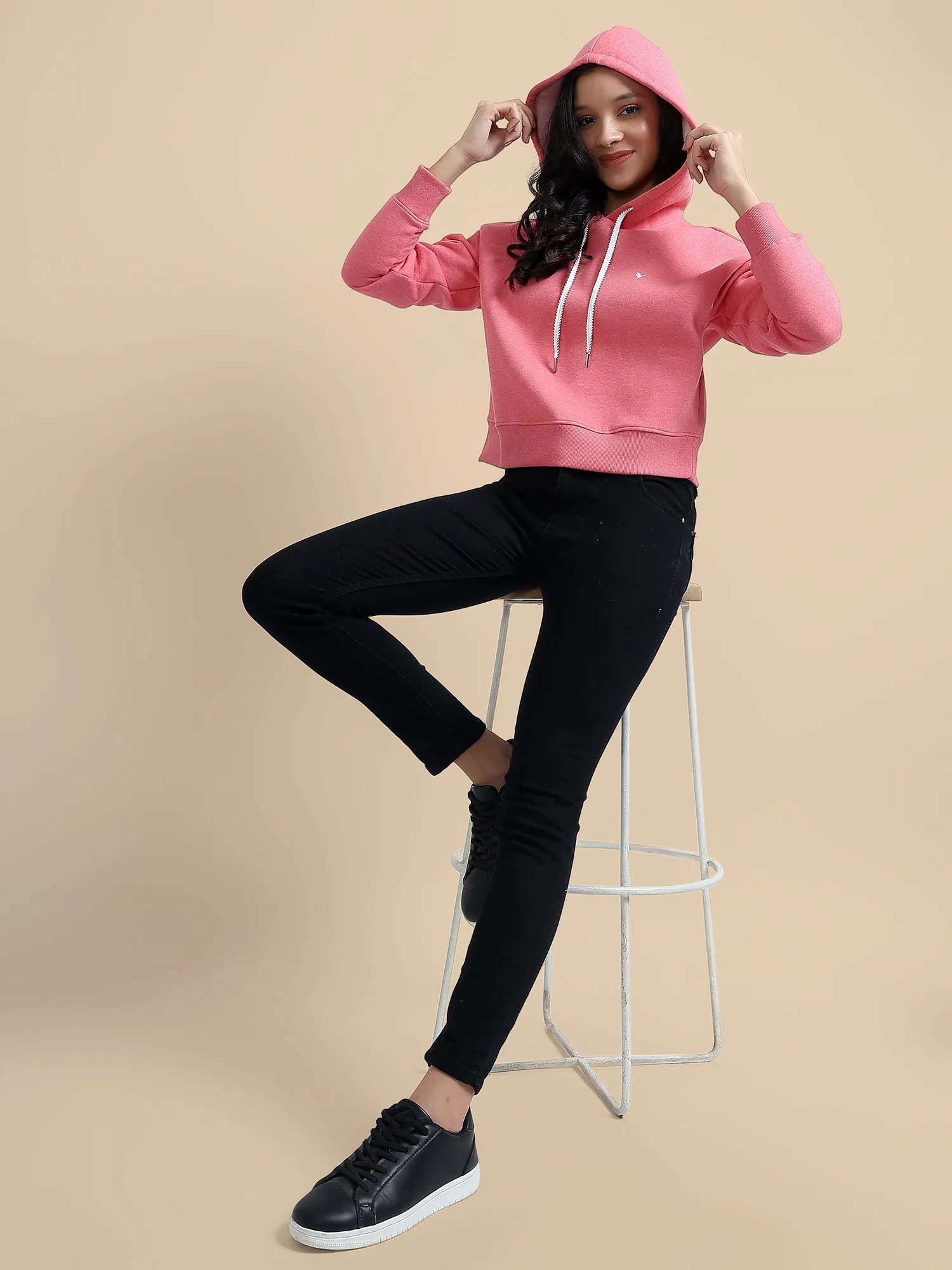 Amswan Women'S Pink Solid Full Sleeve Hoodie