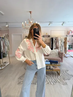 ANNIE BUTTON DOWN WHITE EMB BLOUSE