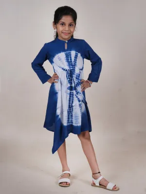 Asymmetric Hem Full Sleeves Tie Dye Dress With Frill Detailing
