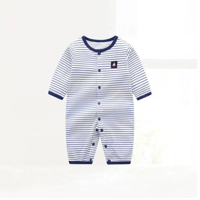 Baby Boy Stripes/Boats Print Buttons Jumpsuit