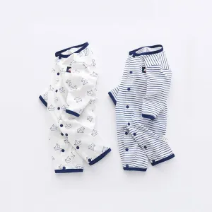 Baby Boy Stripes/Boats Print Buttons Jumpsuit