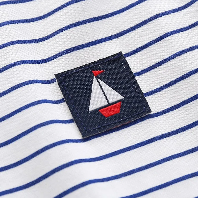 Baby Boy Stripes/Boats Print Buttons Jumpsuit