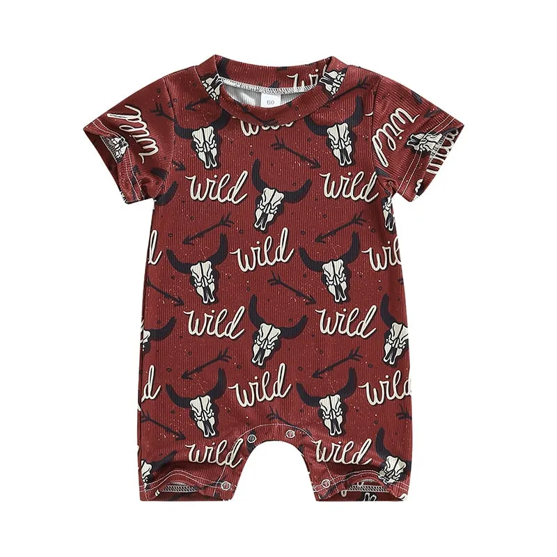 Baby Western Cowboy Jumpsuits Cartoon Cattle Print