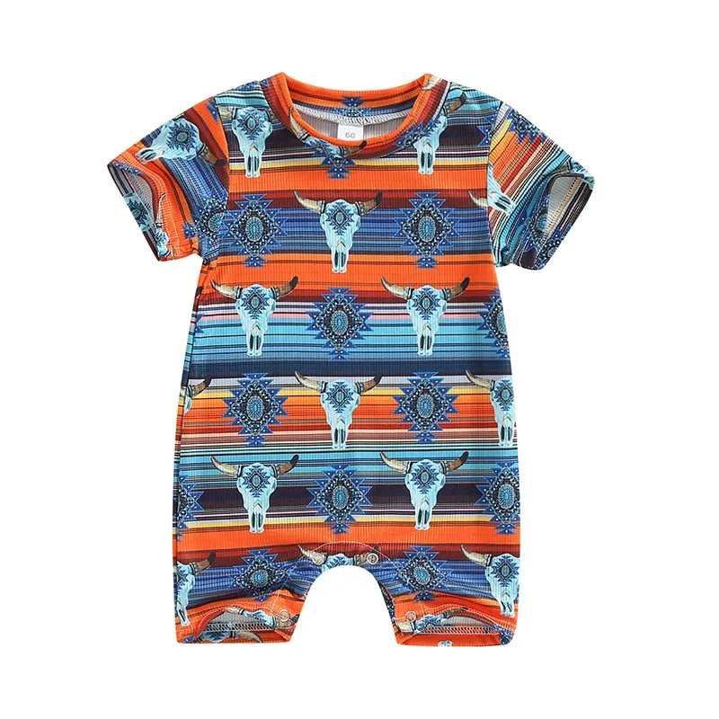 Baby Western Cowboy Jumpsuits Cartoon Cattle Print