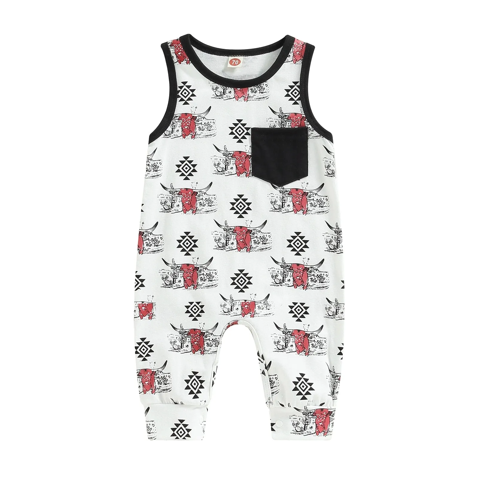 Baby Western Cowboy Jumpsuits Cartoon Cattle Print
