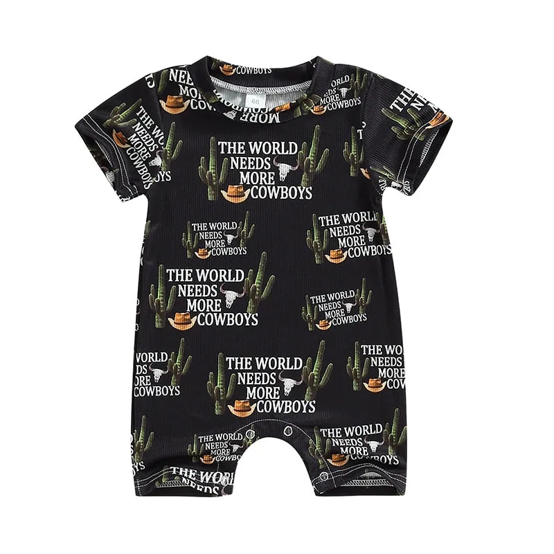 Baby Western Cowboy Jumpsuits Cartoon Cattle Print