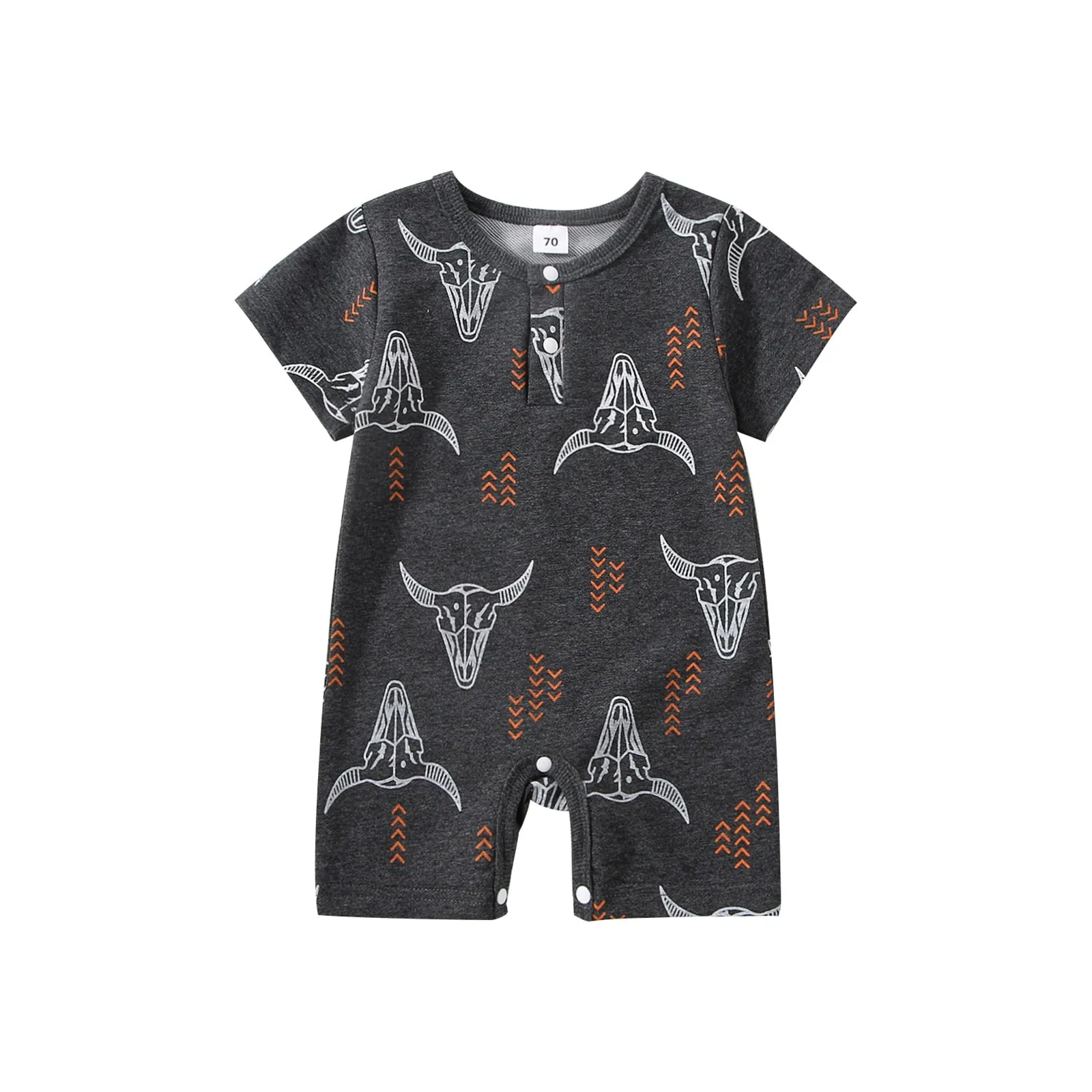 Baby Western Cowboy Jumpsuits Cartoon Cattle Print