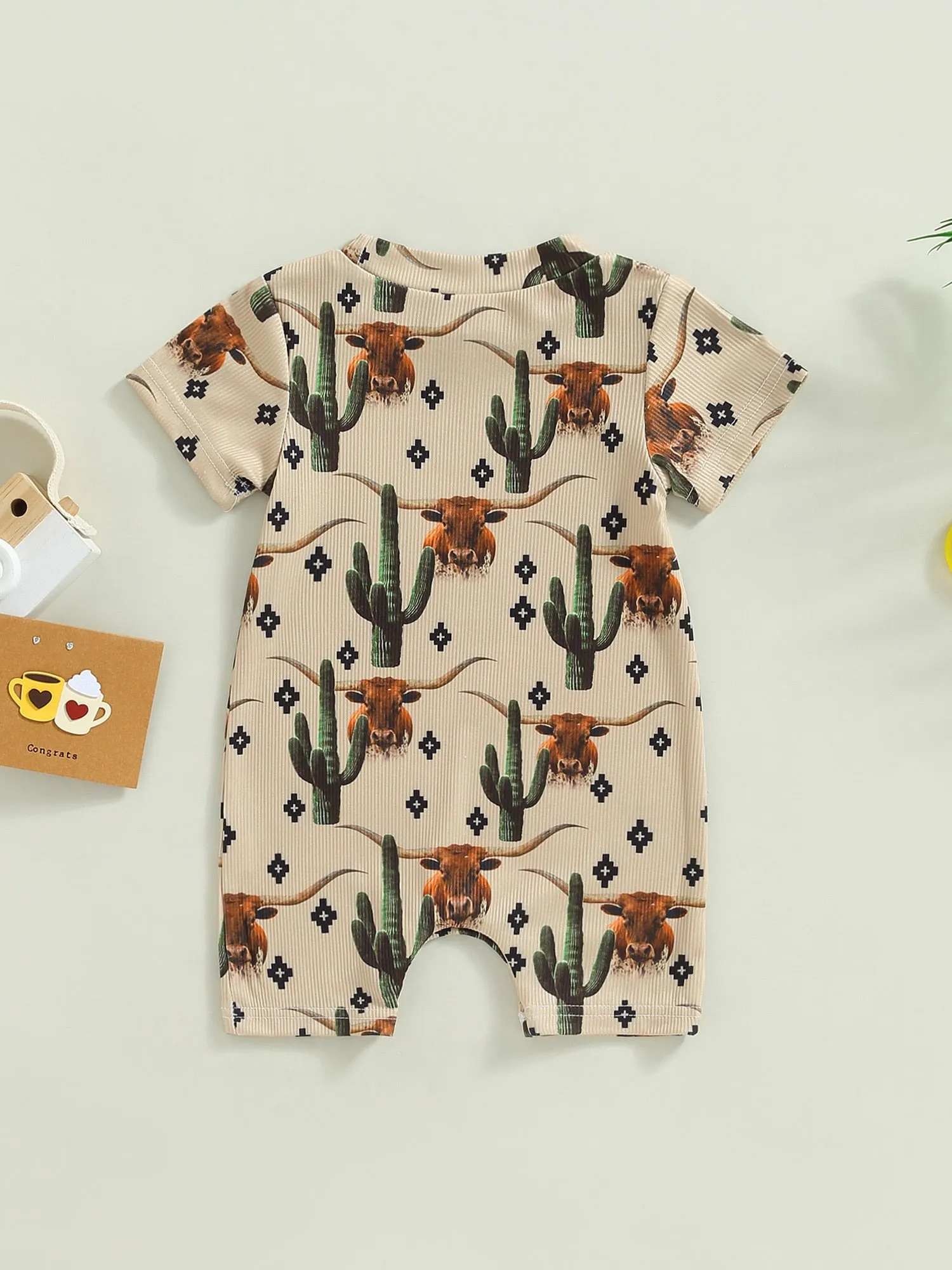 Baby Western Cowboy Jumpsuits Cartoon Cattle Print