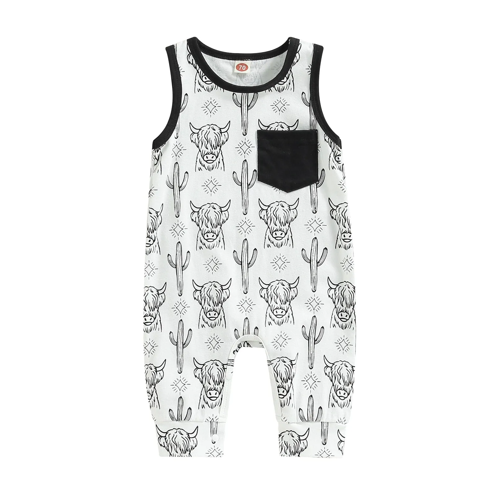 Baby Western Cowboy Jumpsuits Cartoon Cattle Print