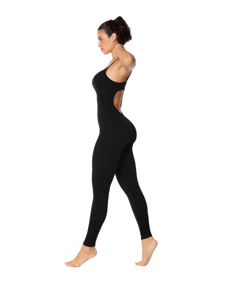 Backless sports jumpsuit with padded bra