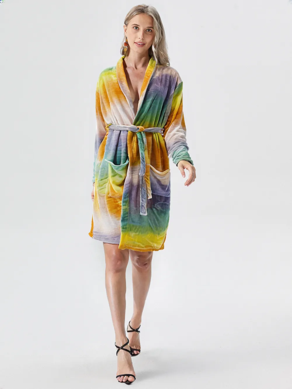 BAR25001 Women's 100% Polyester Coral print Fleece bathrobe