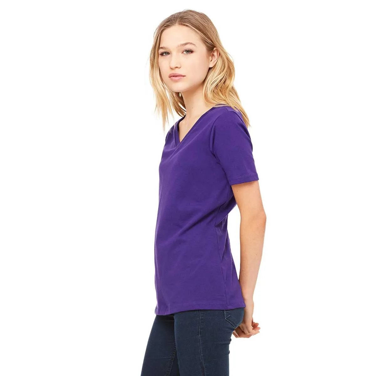 Bella   Canvas Women's Team Purple Relaxed Jersey Short-Sleeve V-Neck T-Shirt