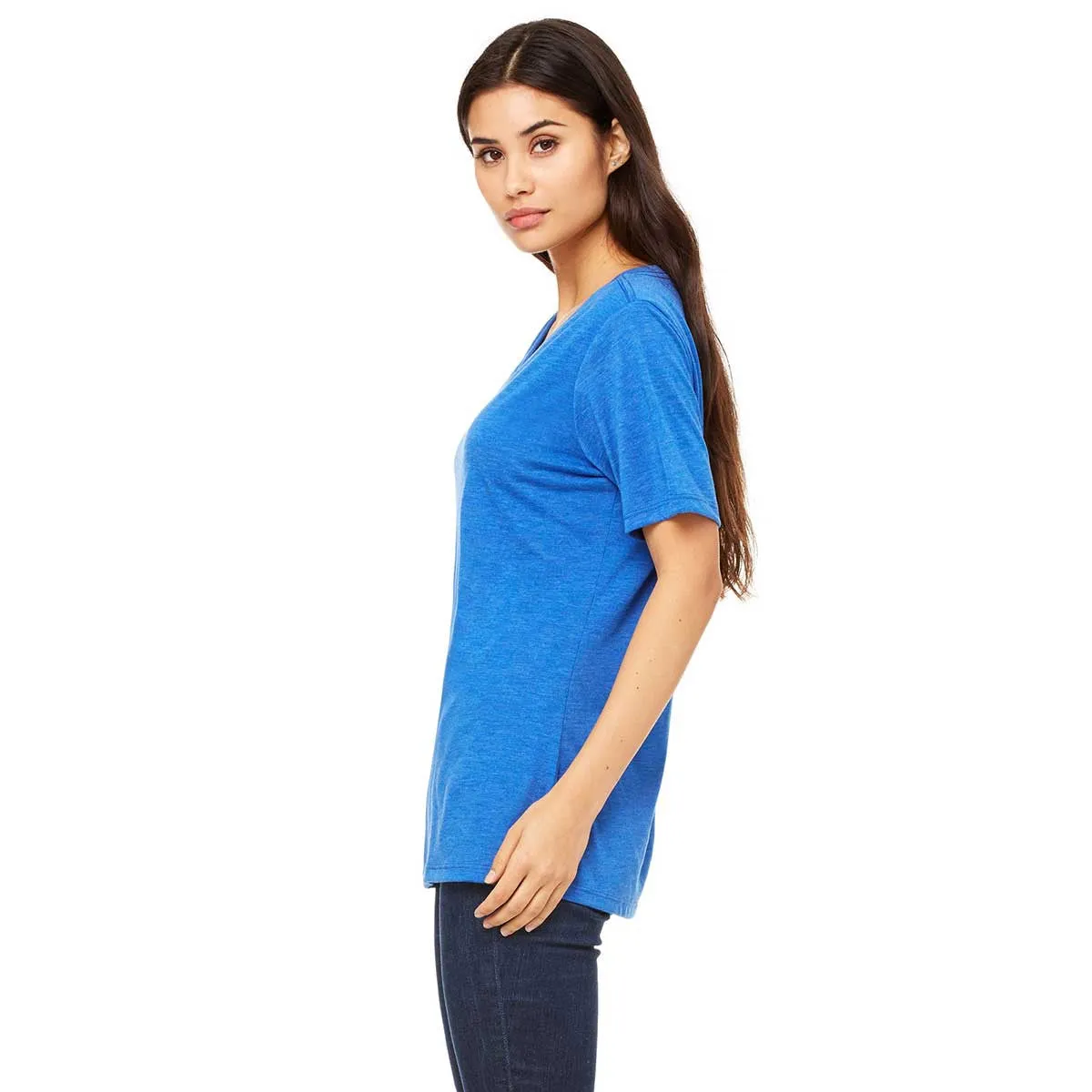 Bella   Canvas Women's True Royal Triblend Relaxed Jersey Short-Sleeve V-Neck T-Shirt