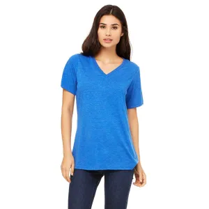 Bella   Canvas Women's True Royal Triblend Relaxed Jersey Short-Sleeve V-Neck T-Shirt