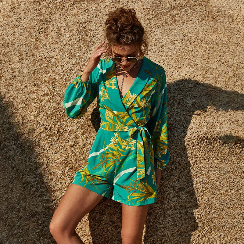 Belt Up Printing Wholesale Women Rompers