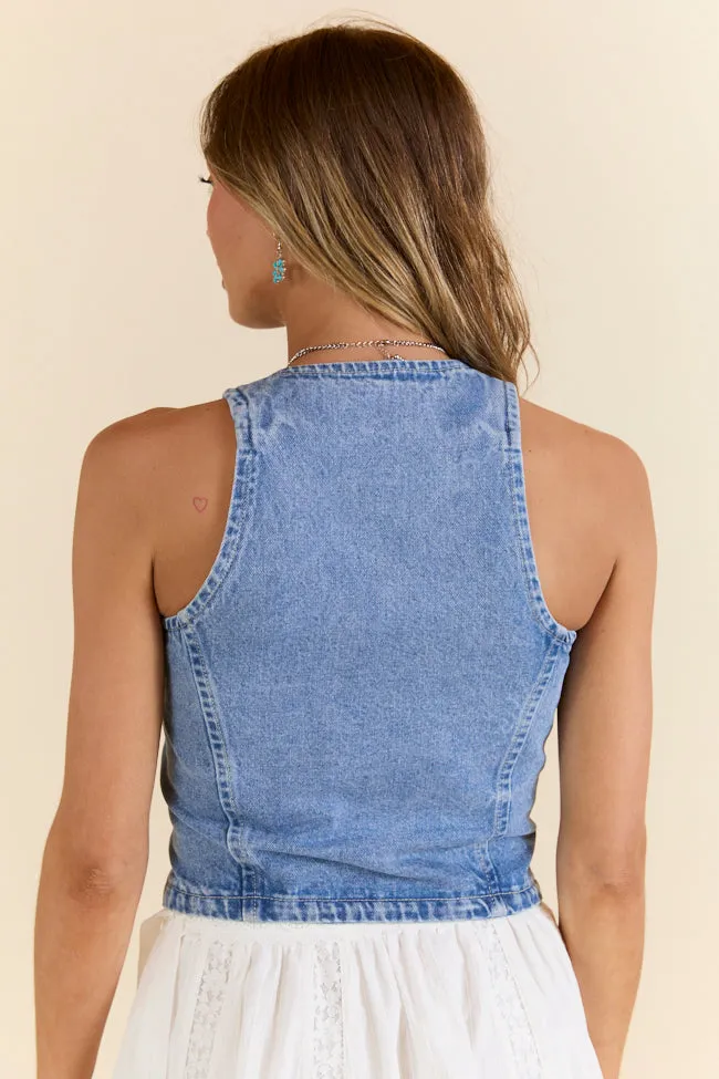 Beneath The Moon Medium Wash Denim Vest