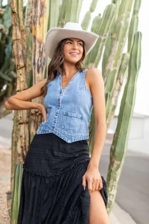 Beneath The Moon Medium Wash Denim Vest