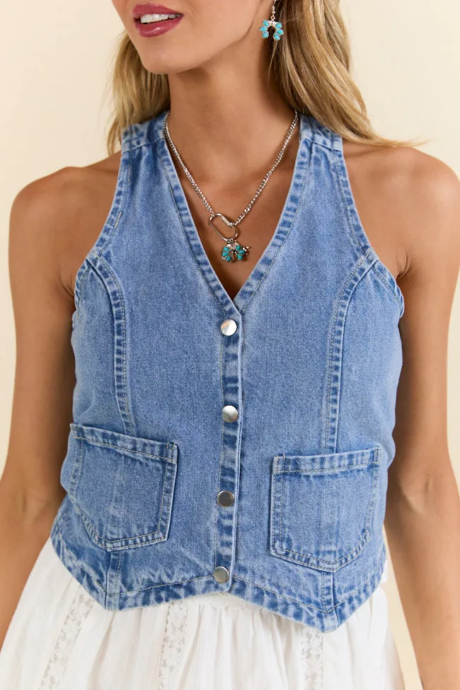 Beneath The Moon Medium Wash Denim Vest