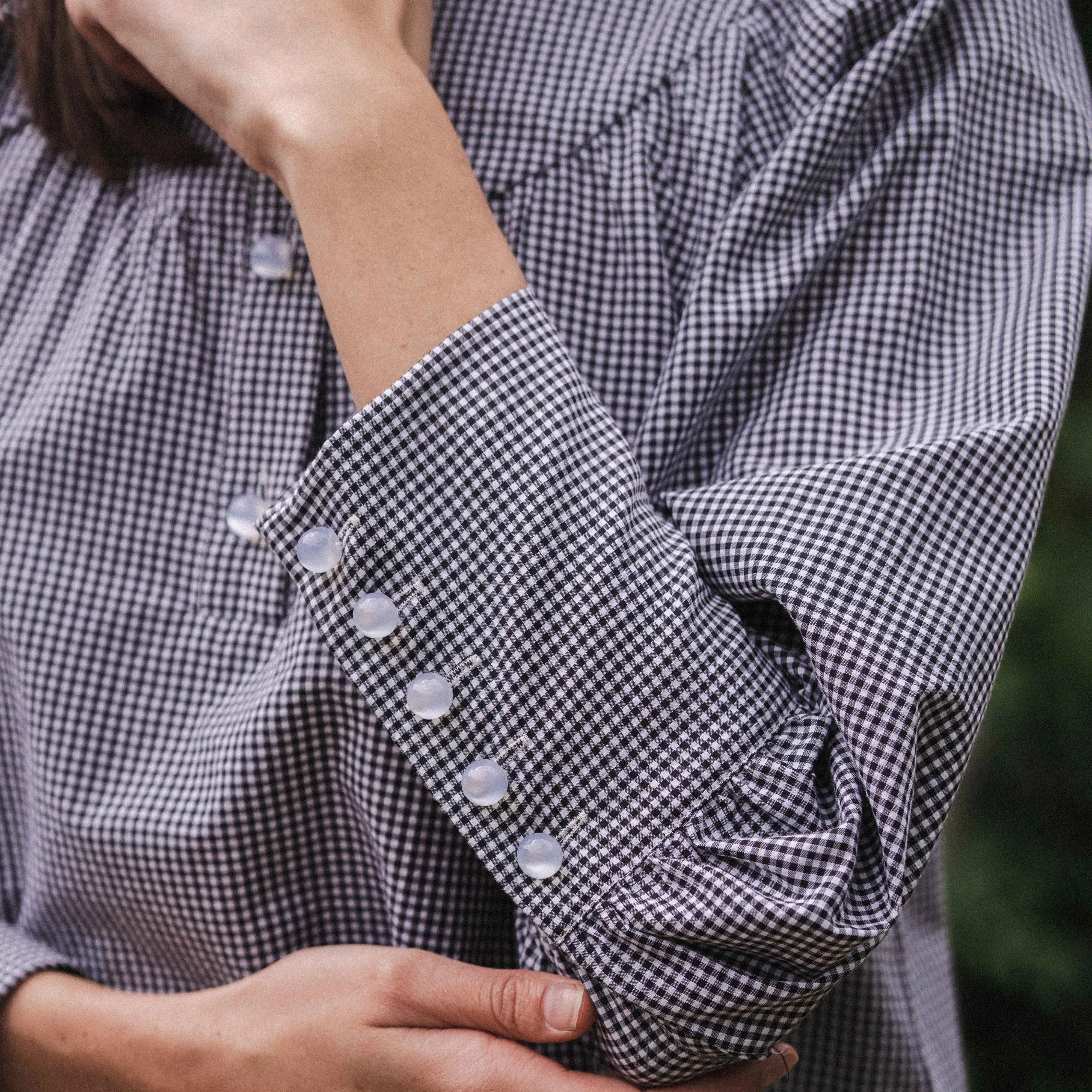 Black and White Gingham Collared Blouse