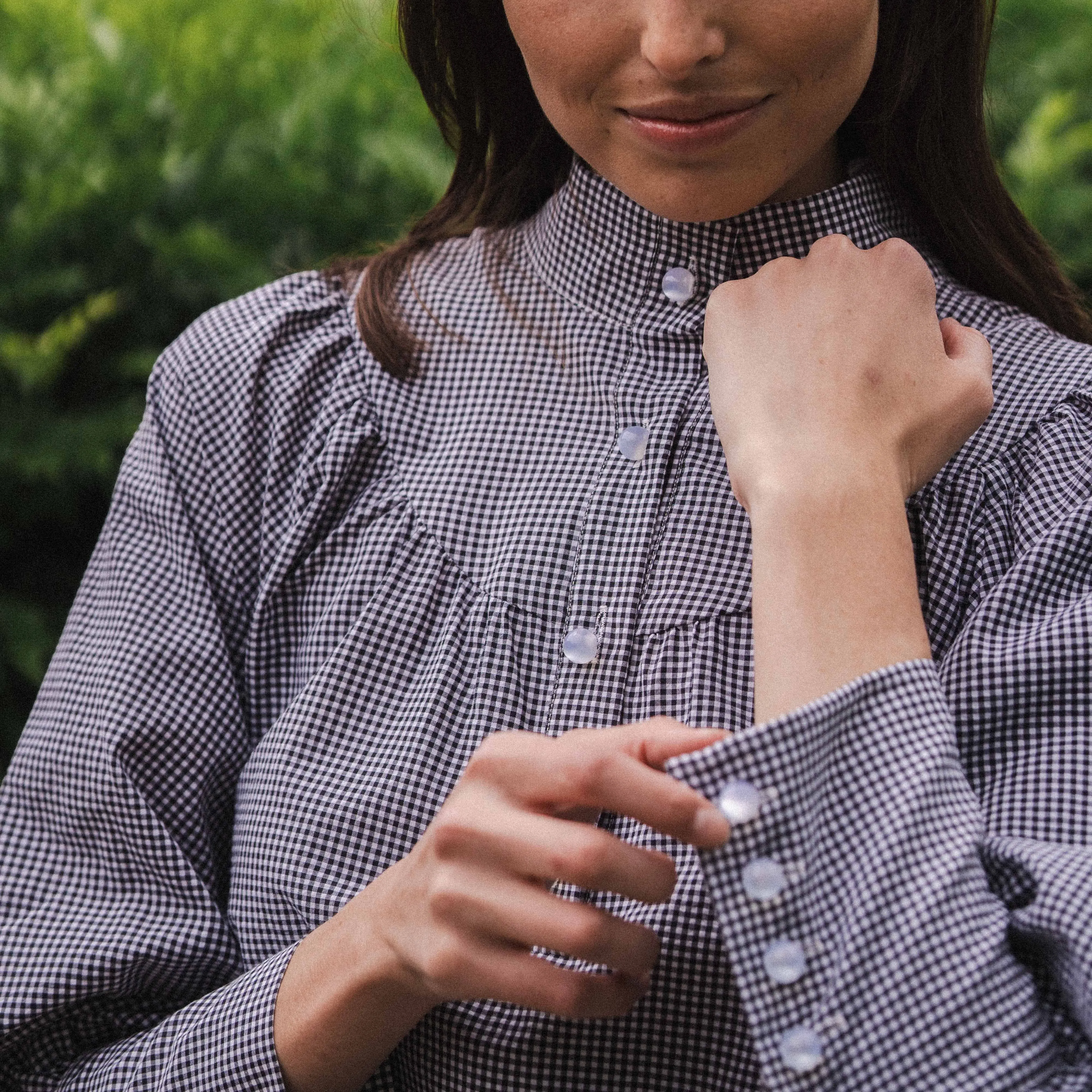 Black and White Gingham Collared Blouse
