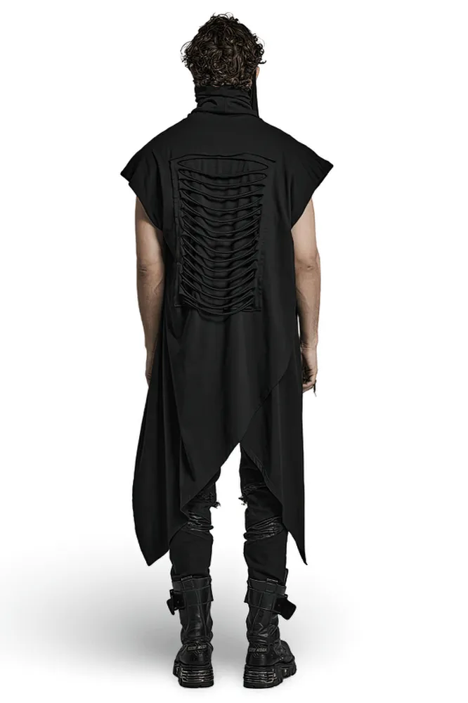 Black Asymmetrical Knit Vest with Gothic Hem
