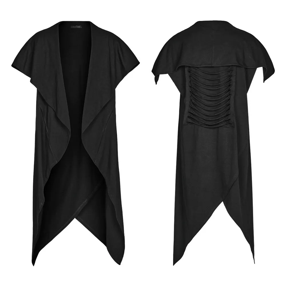 Black Asymmetrical Knit Vest with Gothic Hem