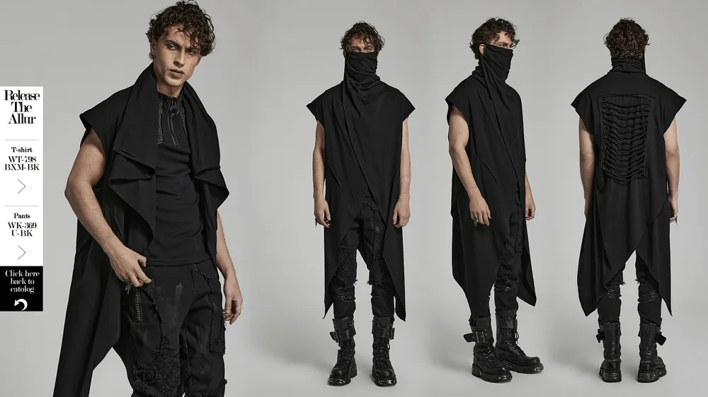 Black Asymmetrical Knit Vest with Gothic Hem