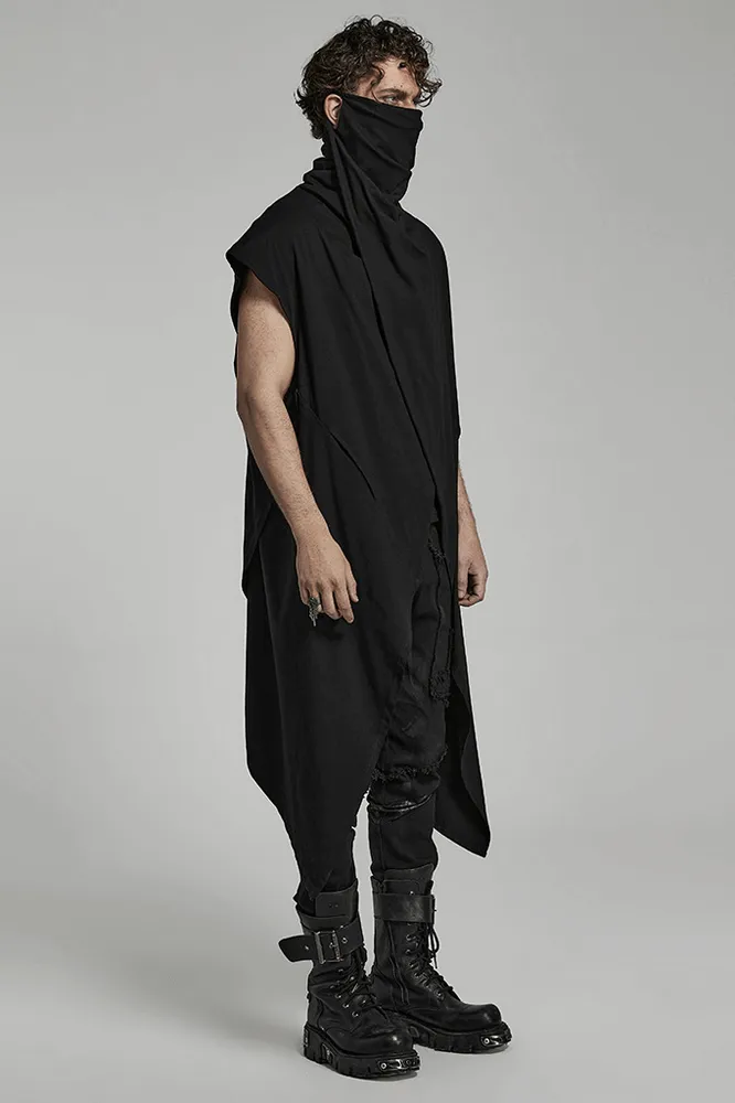 Black Asymmetrical Knit Vest with Gothic Hem