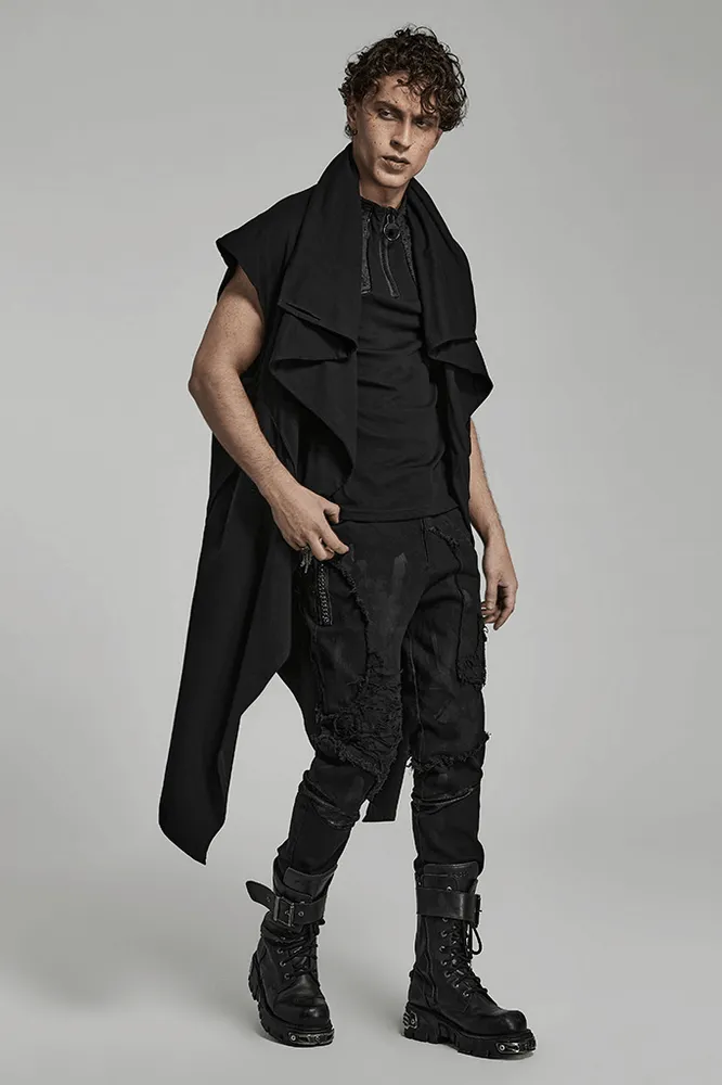 Black Asymmetrical Knit Vest with Gothic Hem