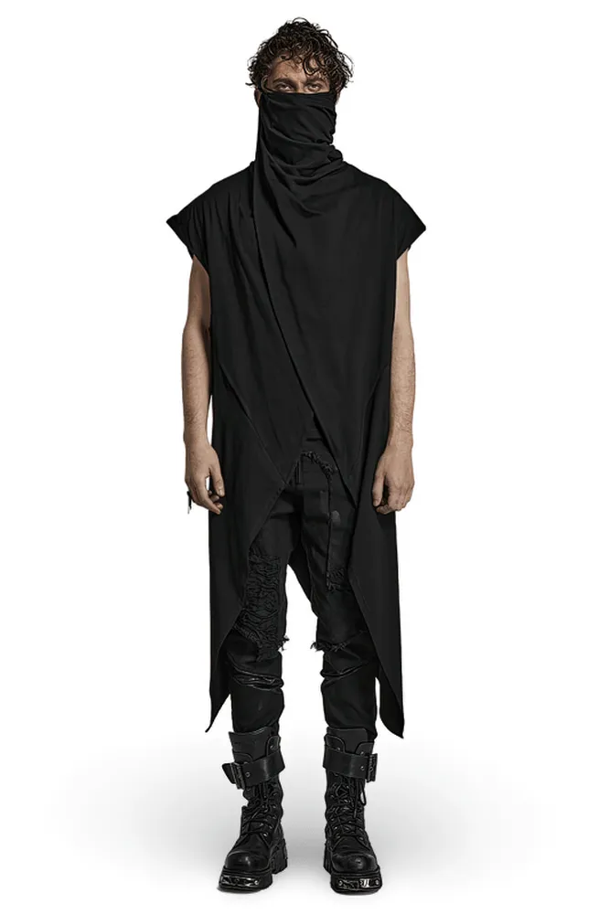 Black Asymmetrical Knit Vest with Gothic Hem