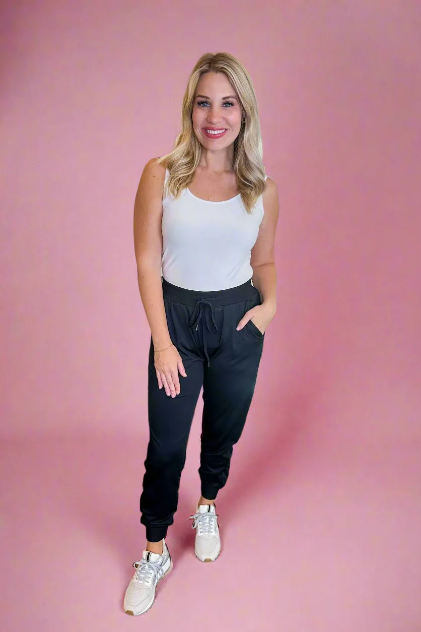 Black Athletic Drawstring Waist Pocketed Joggers