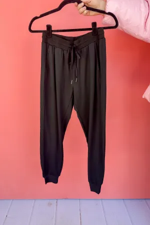 Black Athletic Drawstring Waist Pocketed Joggers
