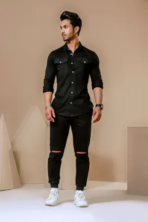 Black Jogger With Knee Rip Detail
