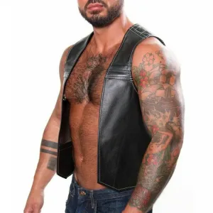 Black Quilted Leather Bar Vest