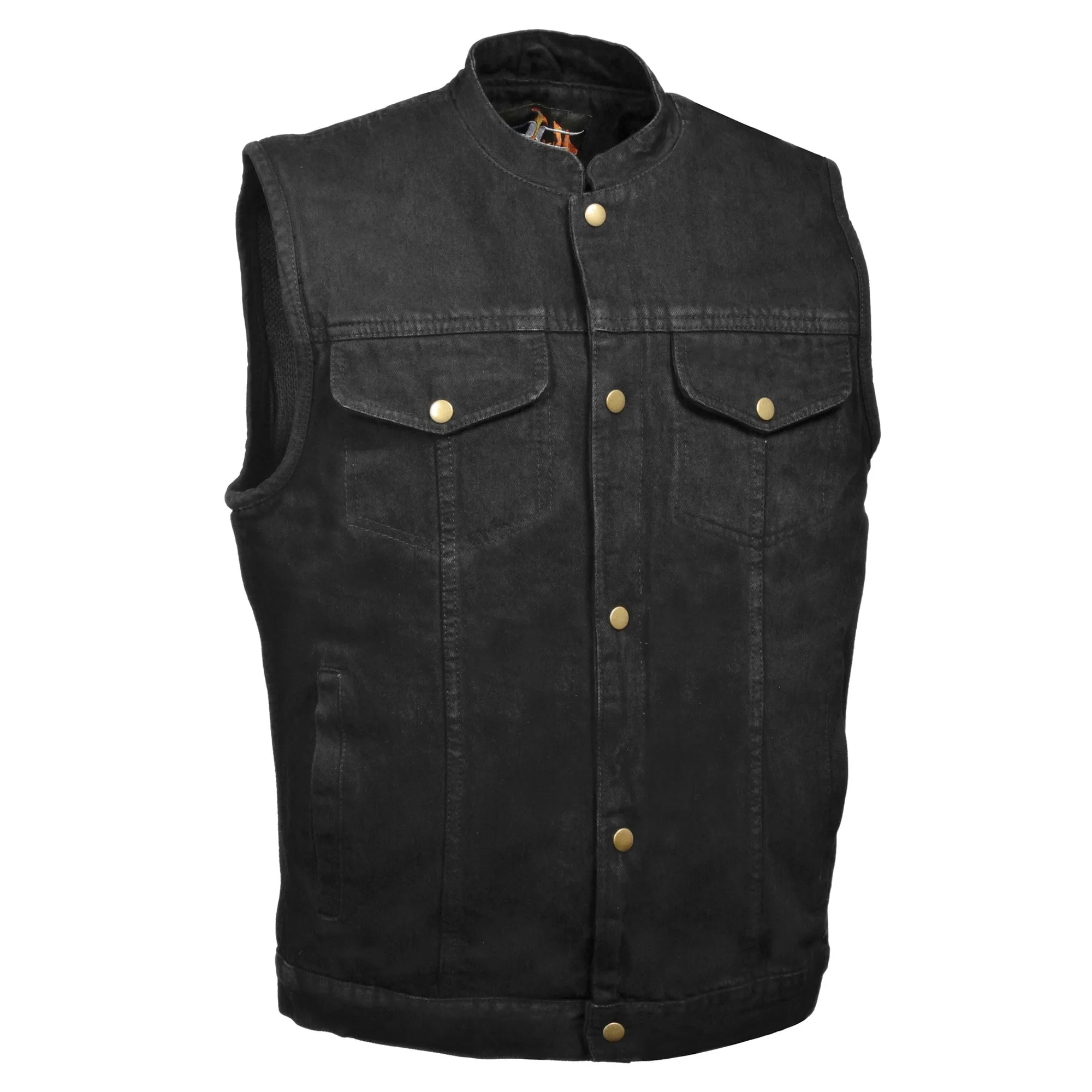 Black Snap Front Denim Club Vest w/ Gun Pocket