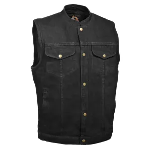 Black Snap Front Denim Club Vest w/ Gun Pocket