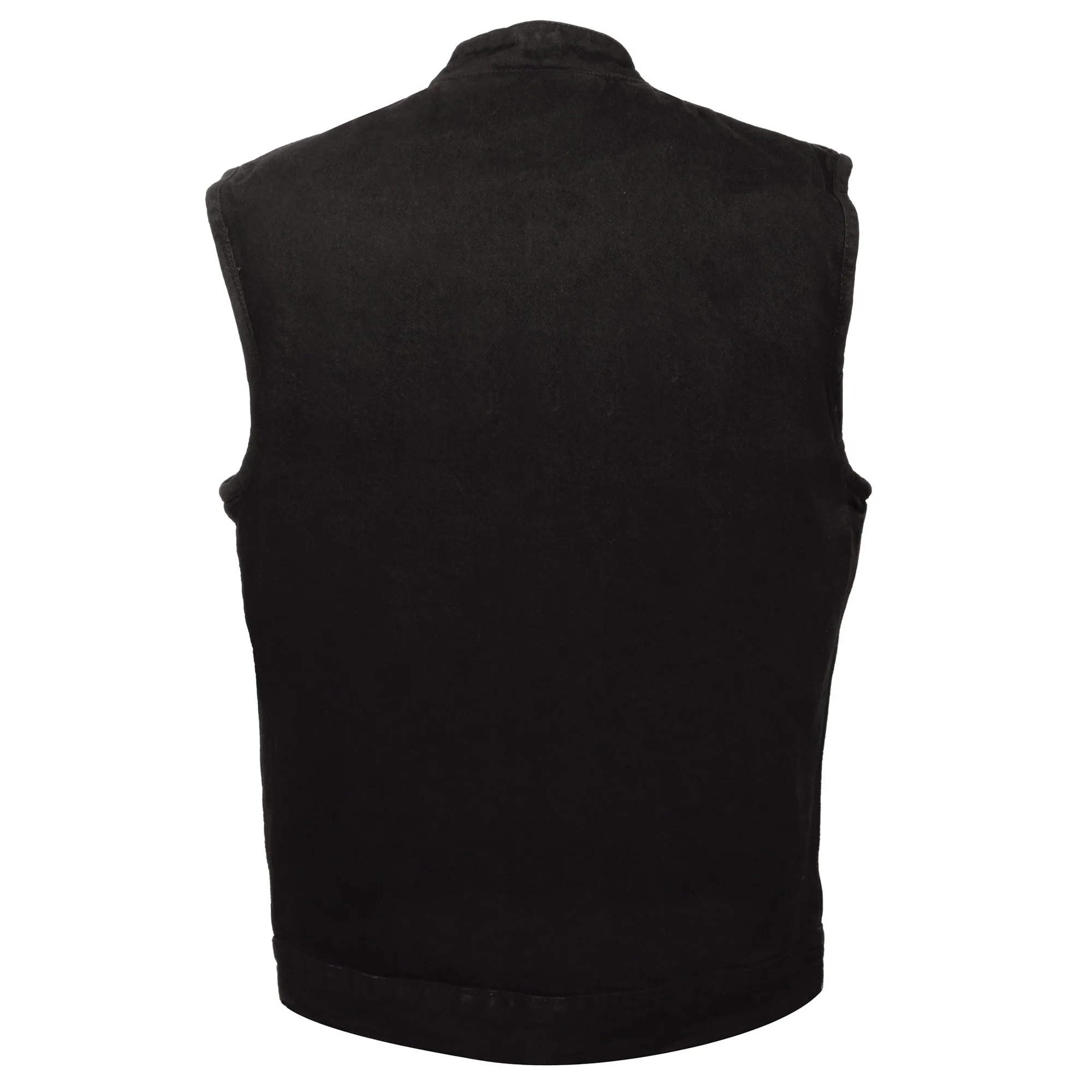 Black Snap Front Denim Club Vest w/ Gun Pocket