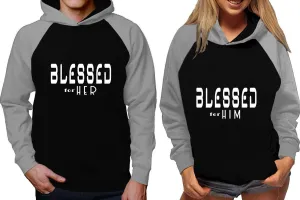 Blessed for Her & Blessed for Him Couple Matching Raglan Hoodies – Comfortable Unisex Pullover | Sold Separately in Sizes & Colors