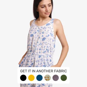 Blue Floral Block Print Cotton Camisole Midi Jumpsuit