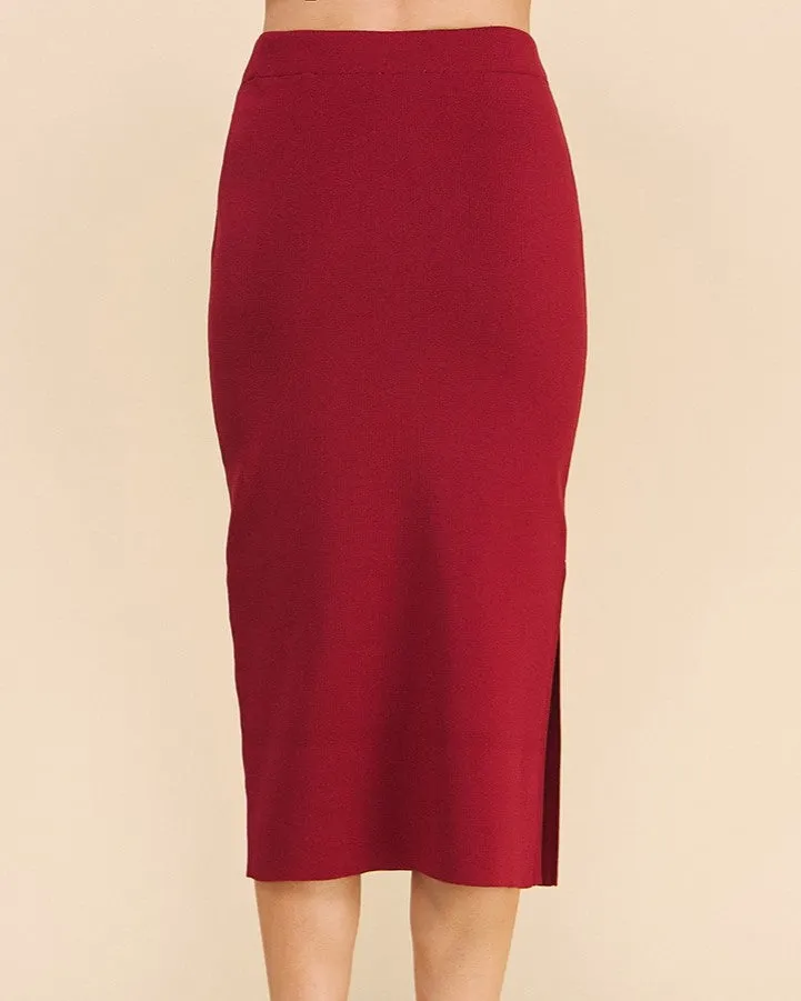 Bodycon Knit Midi Skirt - Carmine Red - FINAL SALE