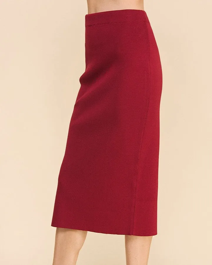 Bodycon Knit Midi Skirt - Carmine Red - FINAL SALE
