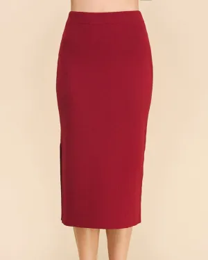 Bodycon Knit Midi Skirt - Carmine Red - FINAL SALE