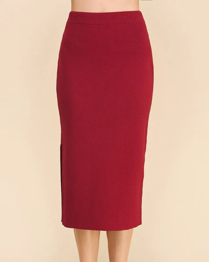 Bodycon Knit Midi Skirt - Carmine Red - FINAL SALE