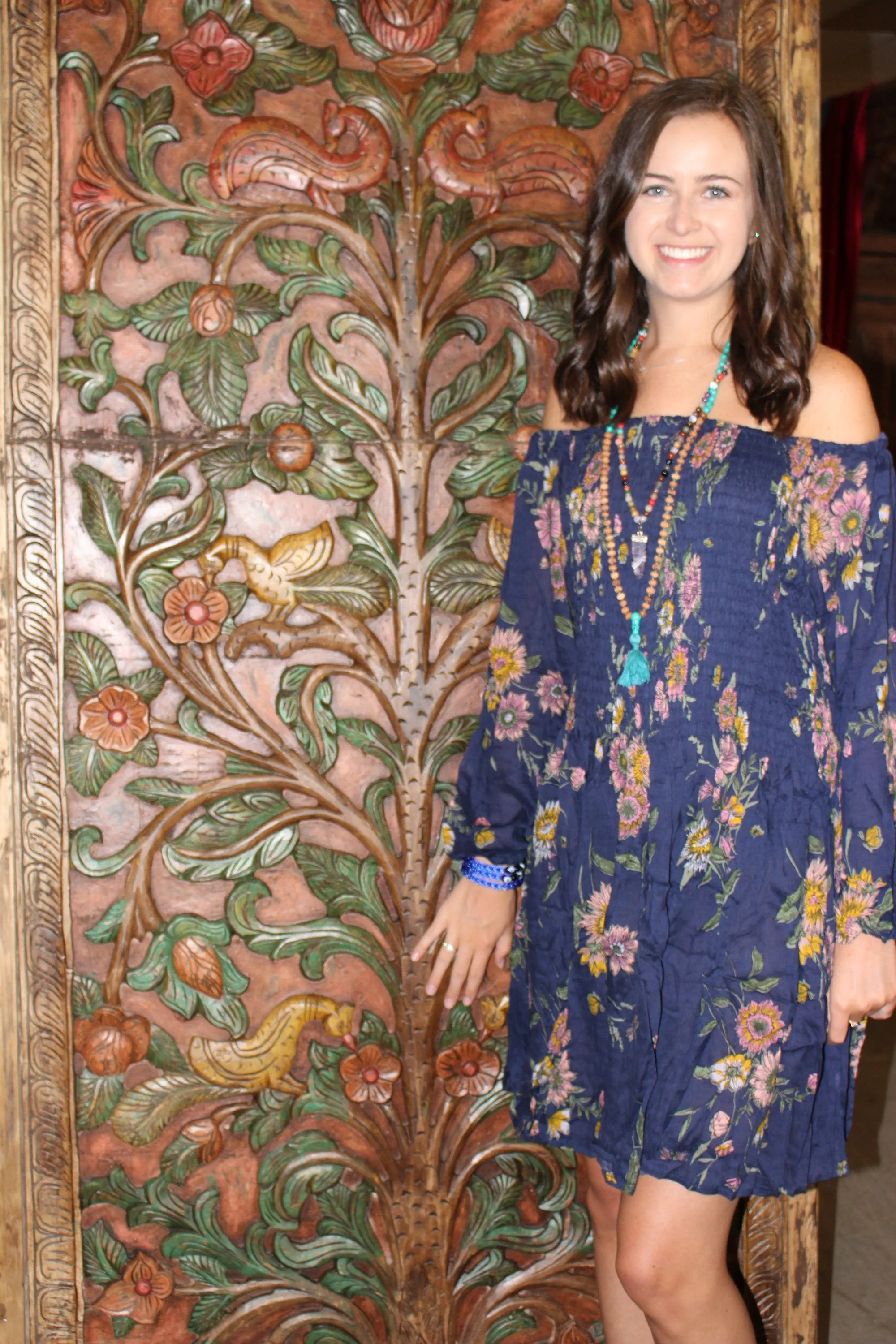 Bohemian Gypsy Dress Printed Blue Loose Dresses Hippy Chic L