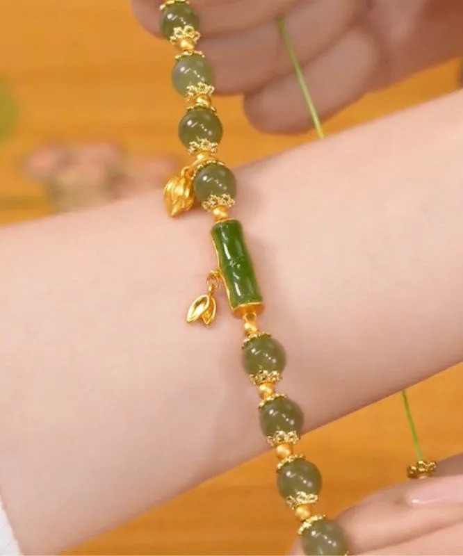 Boho Green Jade Bamboo Charm Bracelet