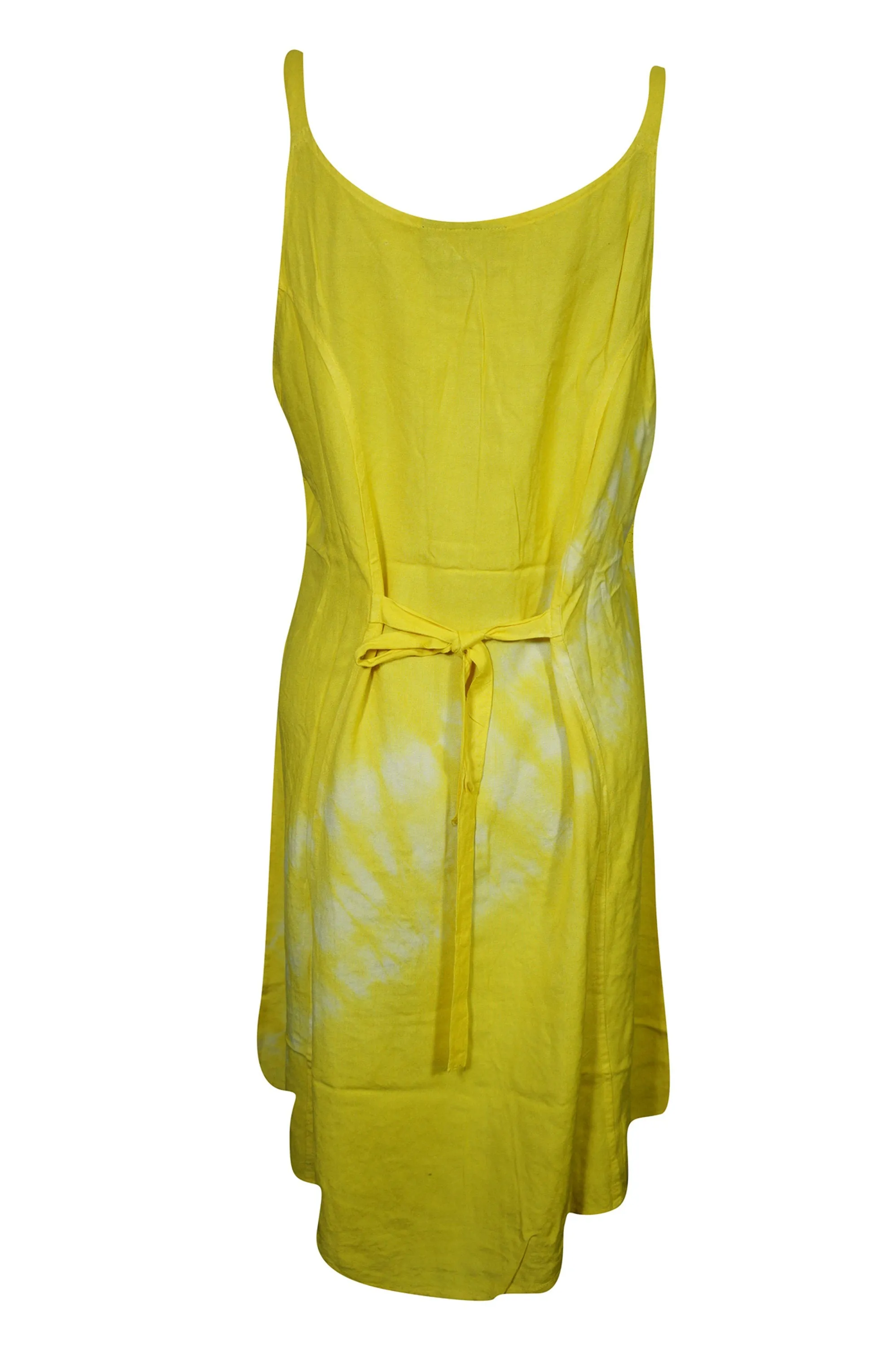 BOHO Summer DRess, Yellow Button Front Strap Dress, Embroidered S/M