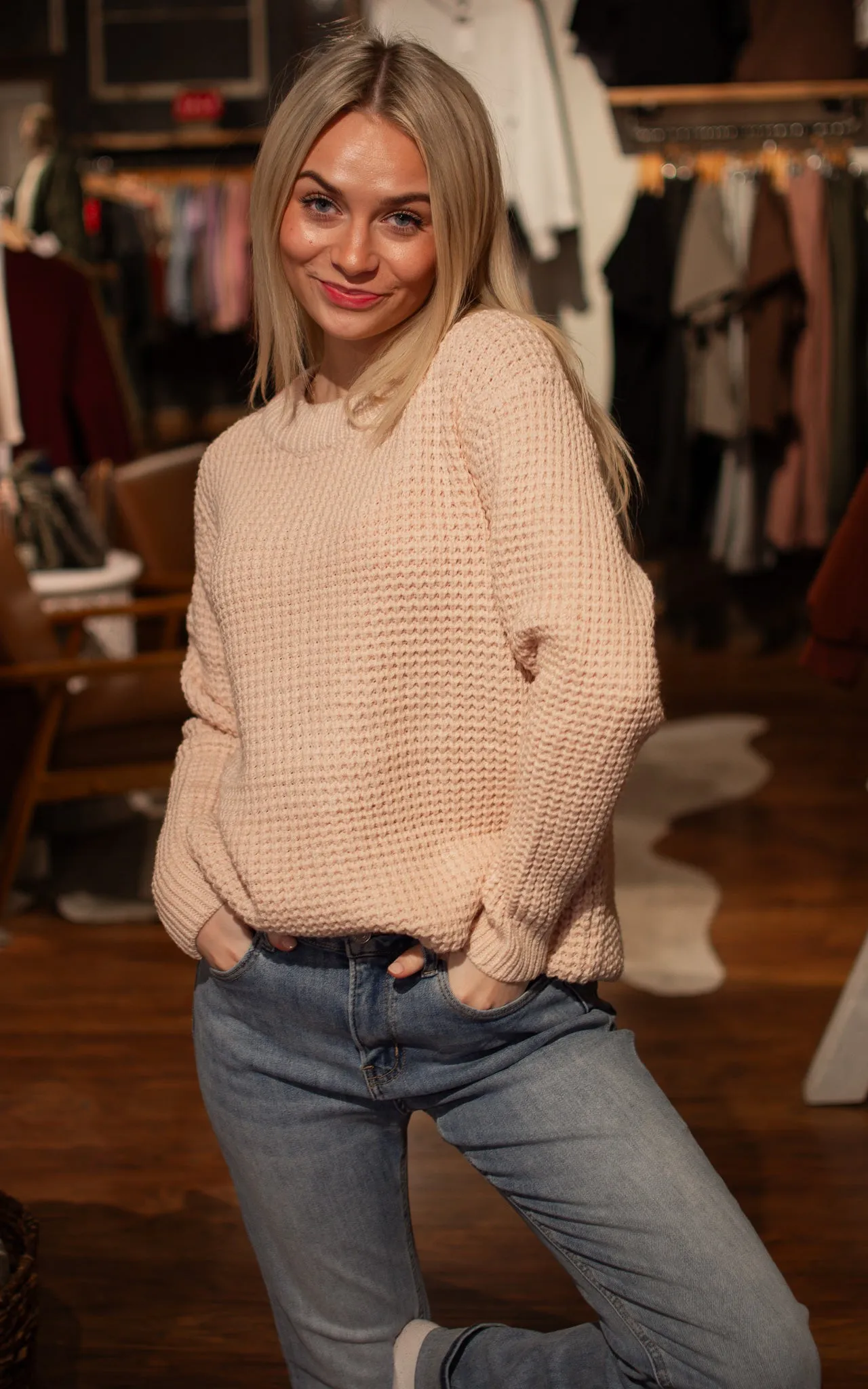 Brenna's Blush Waffle Sweater