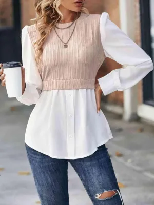 Cable Mock Vest Detail Blouse