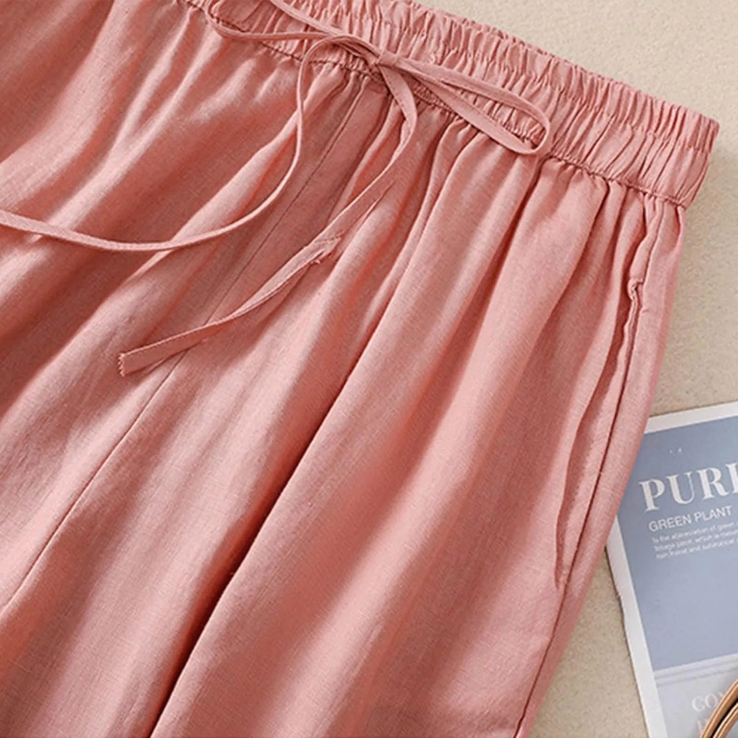 Cargo Pants Women, Casual Pants Peasant Straight Leg Relaxed Linen Side Button