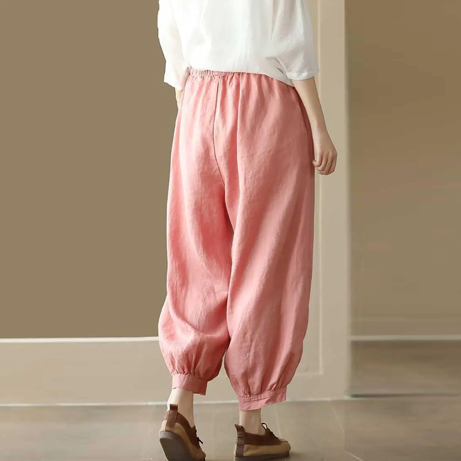 Cargo Pants Women, Casual Pants Peasant Straight Leg Relaxed Linen Side Button